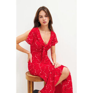 NWT Reformation Talleen Floral Ruffle Maxi Dress Size 2 Red Party